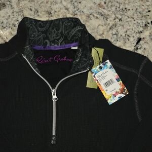 Robert Graham Black Quarter-Zip with Patterned Collar